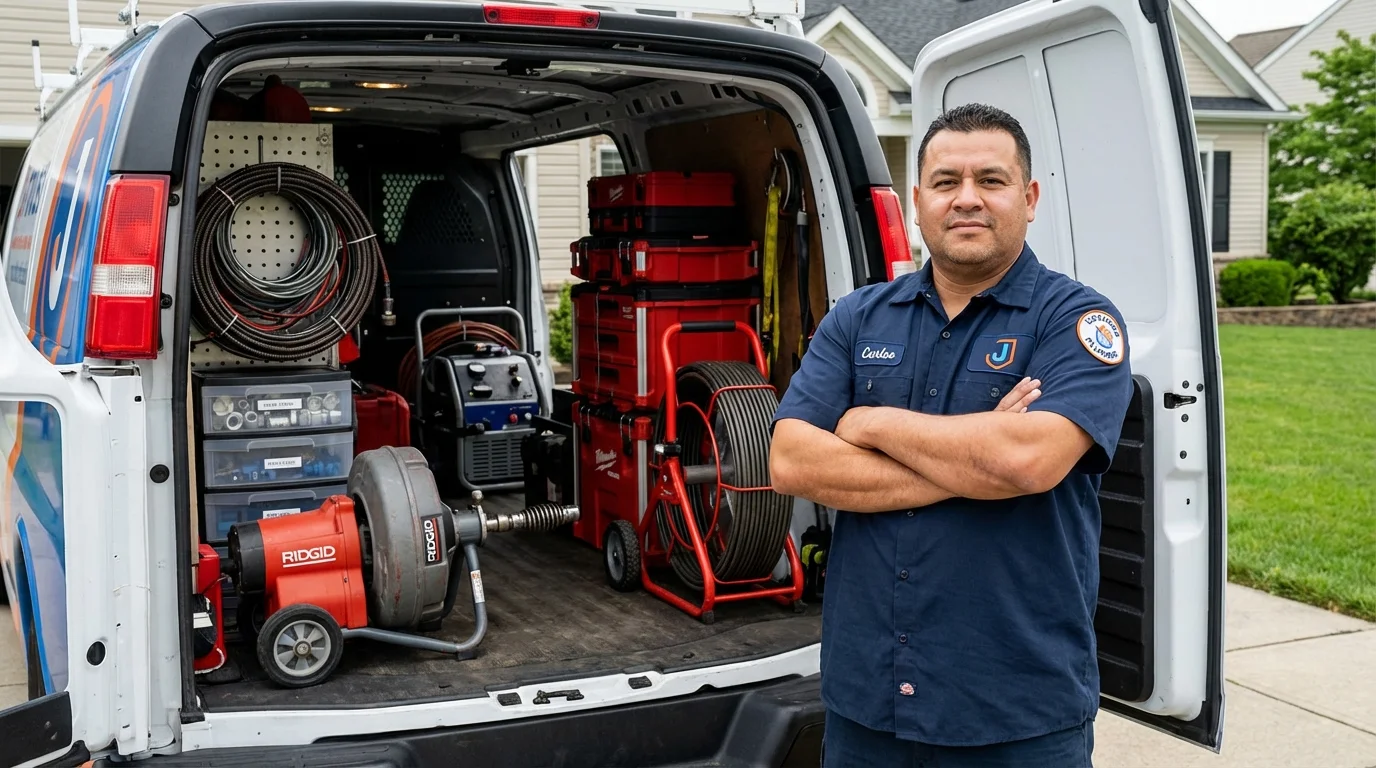 Professional drain cleaning equipment and Johns Plumbing LLC plumber in Rose Hill