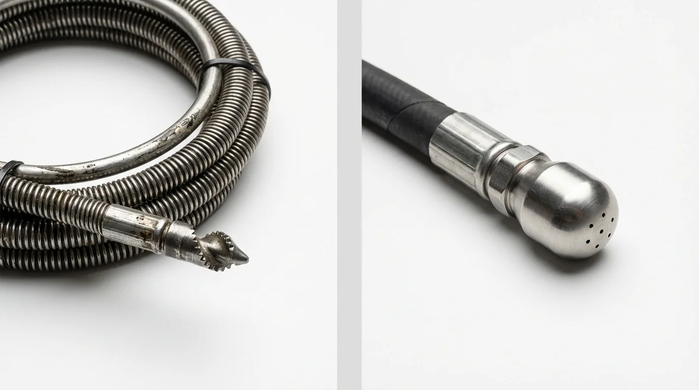 Drain snake cable and hydro jetting nozzle used for drain cleaning in Rose Hill, KS